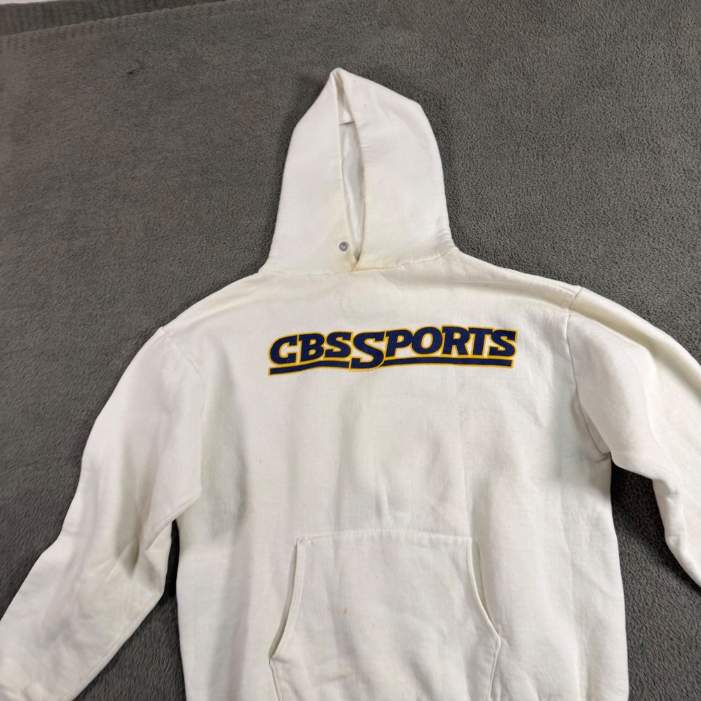 Vintage Jerzees Russell CBS Sports Hoodie White Large Made in USA 80s 90s Logo